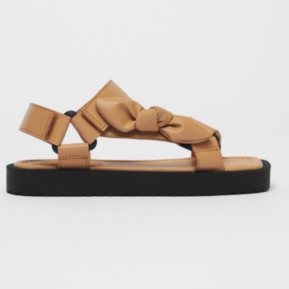 Zara |  Womens Tan Strapped Bow Sandals Size 36 - Picture 2 of 11
